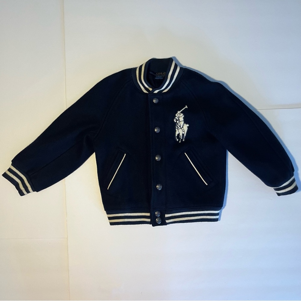 Vintage‎ Polo Ralph Lauren Boys Bomber Jacket 3t Navy Large Pony Varsity